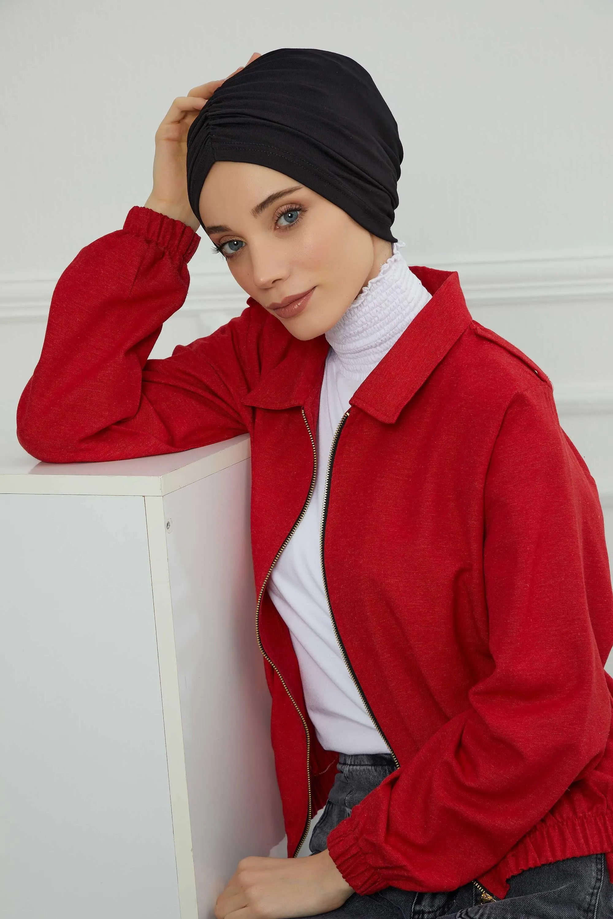 Soft Pre-Tied Shirred Turban for Women, Cotton Instant Turban Headwrap, Hair Loss & Chemo Friendly Bonnet Cap with Chic Shirred Design,B-20