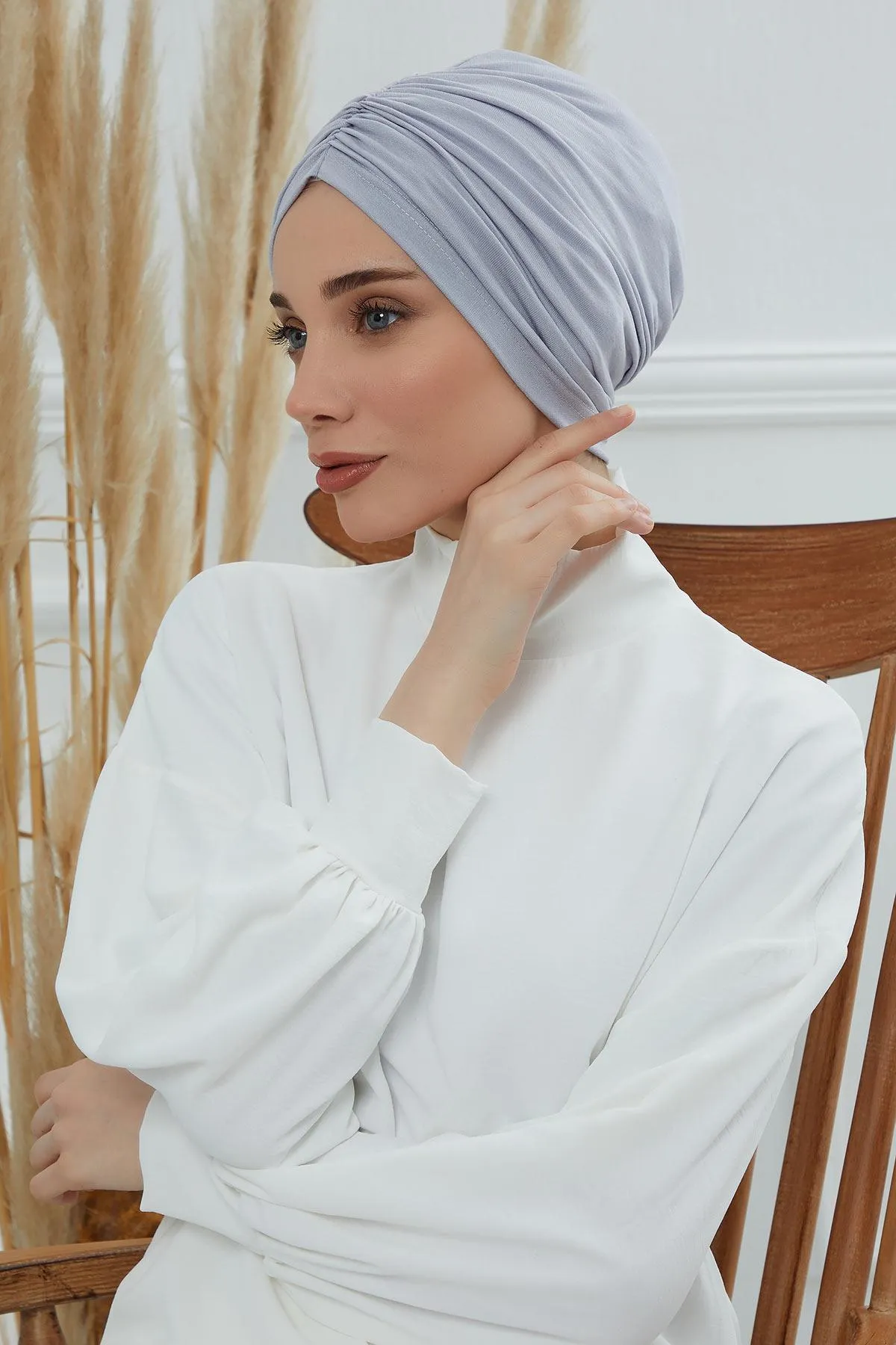 Soft Pre-Tied Shirred Turban for Women, Cotton Instant Turban Headwrap, Hair Loss & Chemo Friendly Bonnet Cap with Chic Shirred Design,B-20