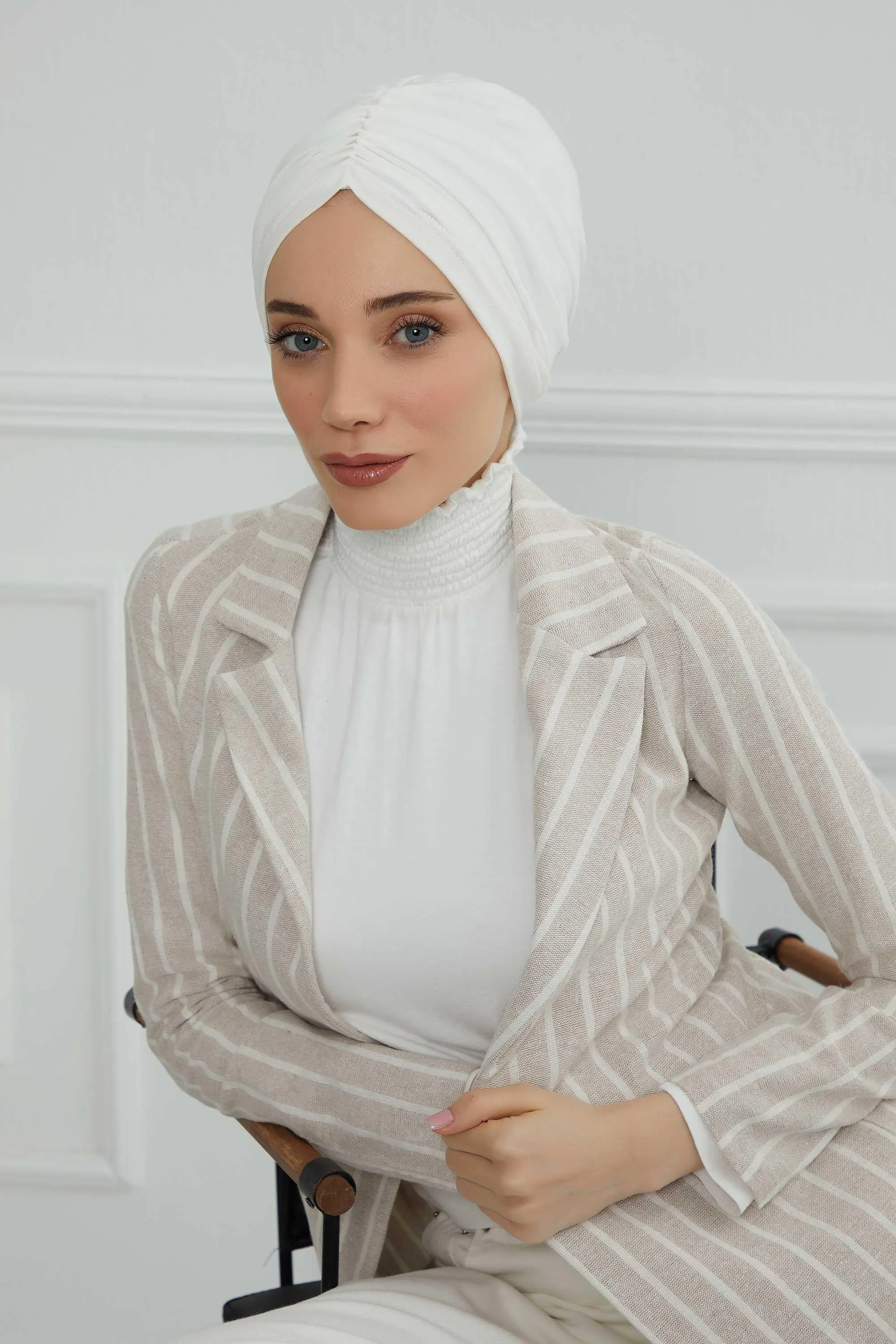 Soft Pre-Tied Shirred Turban for Women, Cotton Instant Turban Headwrap, Hair Loss & Chemo Friendly Bonnet Cap with Chic Shirred Design,B-20