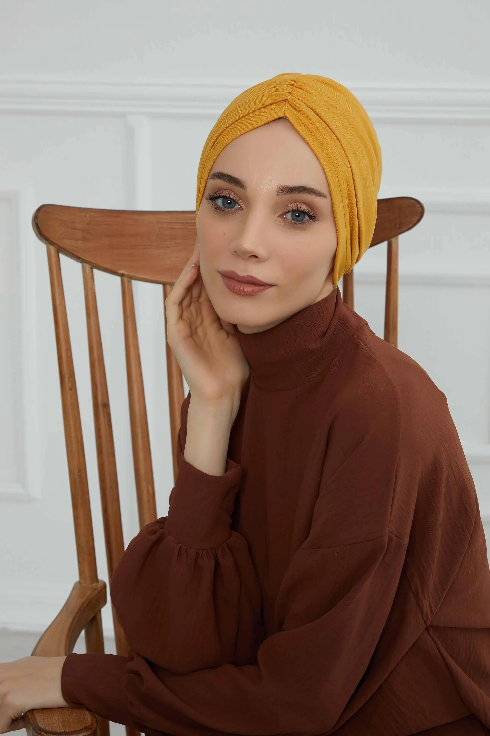 Soft Pre-Tied Shirred Turban for Women, Cotton Instant Turban Headwrap, Hair Loss & Chemo Friendly Bonnet Cap with Chic Shirred Design,B-20