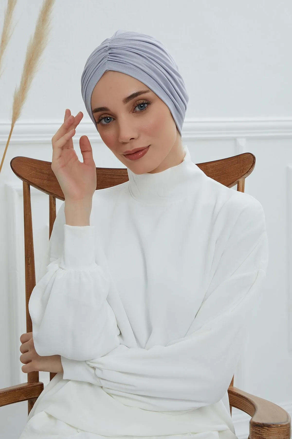 Soft Pre-Tied Shirred Turban for Women, Cotton Instant Turban Headwrap, Hair Loss & Chemo Friendly Bonnet Cap with Chic Shirred Design,B-20