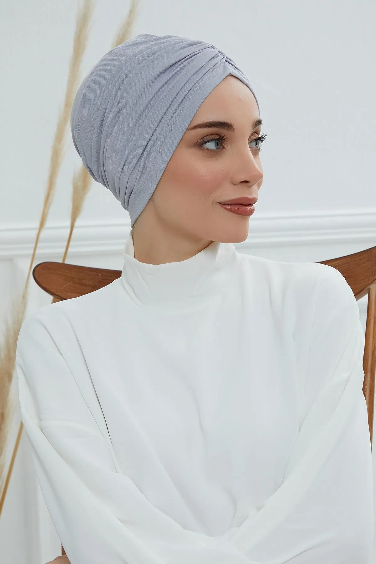 Soft Pre-Tied Shirred Turban for Women, Cotton Instant Turban Headwrap, Hair Loss & Chemo Friendly Bonnet Cap with Chic Shirred Design,B-20