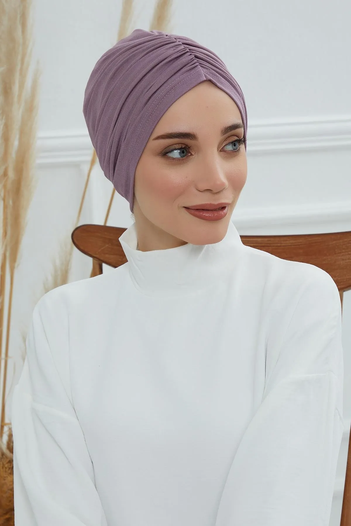 Soft Pre-Tied Shirred Turban for Women, Cotton Instant Turban Headwrap, Hair Loss & Chemo Friendly Bonnet Cap with Chic Shirred Design,B-20