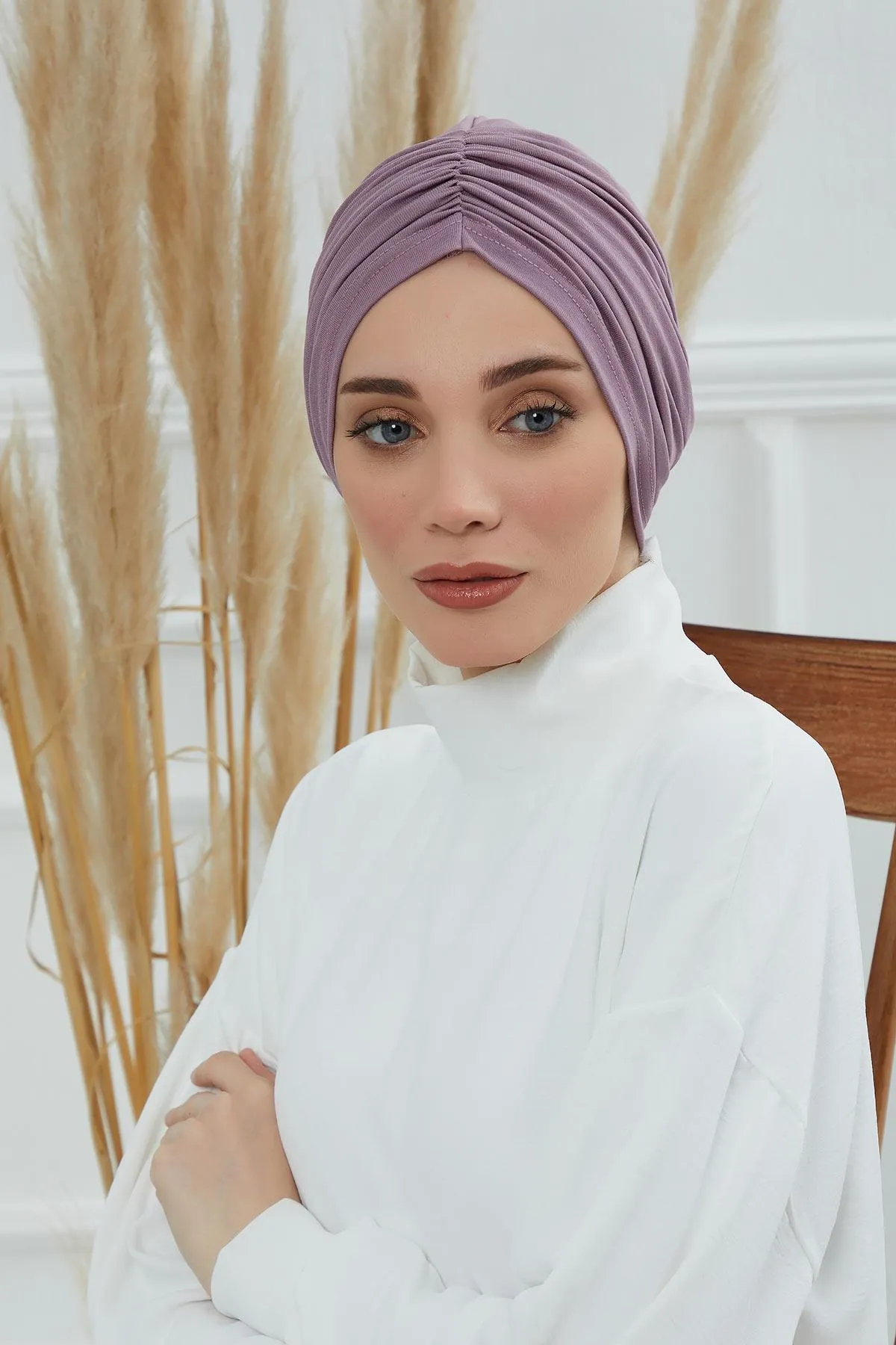 Soft Pre-Tied Shirred Turban for Women, Cotton Instant Turban Headwrap, Hair Loss & Chemo Friendly Bonnet Cap with Chic Shirred Design,B-20