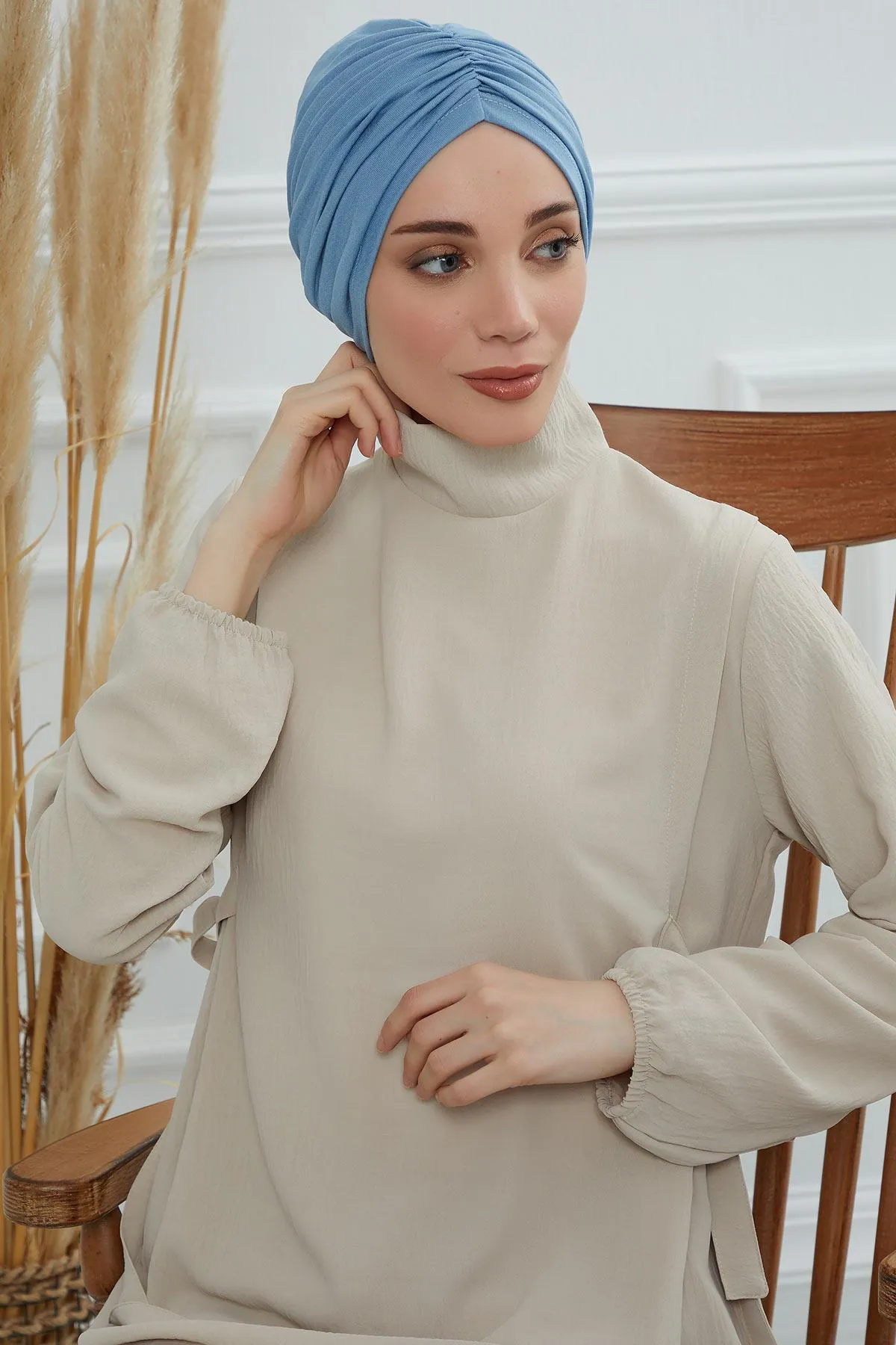 Soft Pre-Tied Shirred Turban for Women, Cotton Instant Turban Headwrap, Hair Loss & Chemo Friendly Bonnet Cap with Chic Shirred Design,B-20