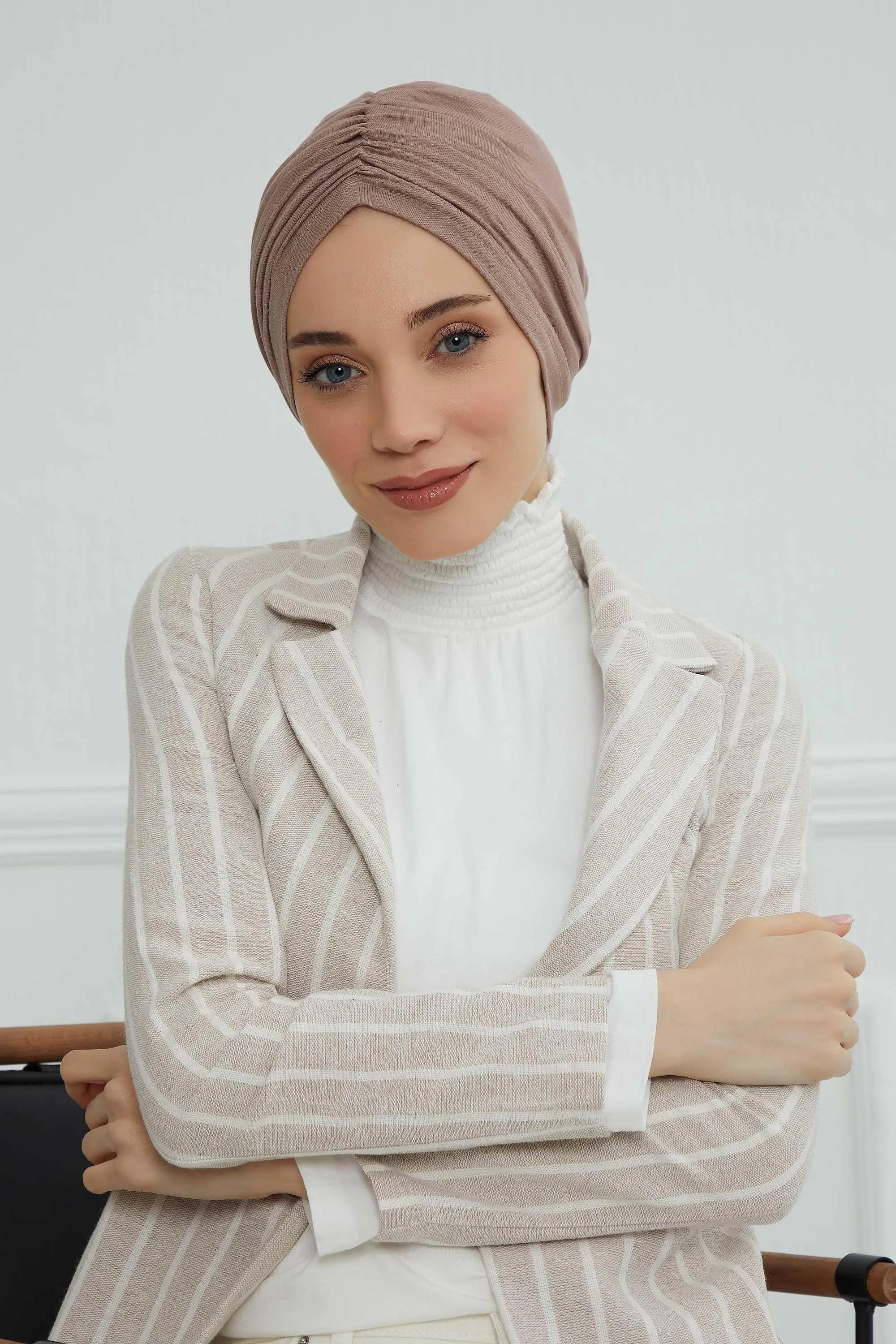 Soft Pre-Tied Shirred Turban for Women, Cotton Instant Turban Headwrap, Hair Loss & Chemo Friendly Bonnet Cap with Chic Shirred Design,B-20