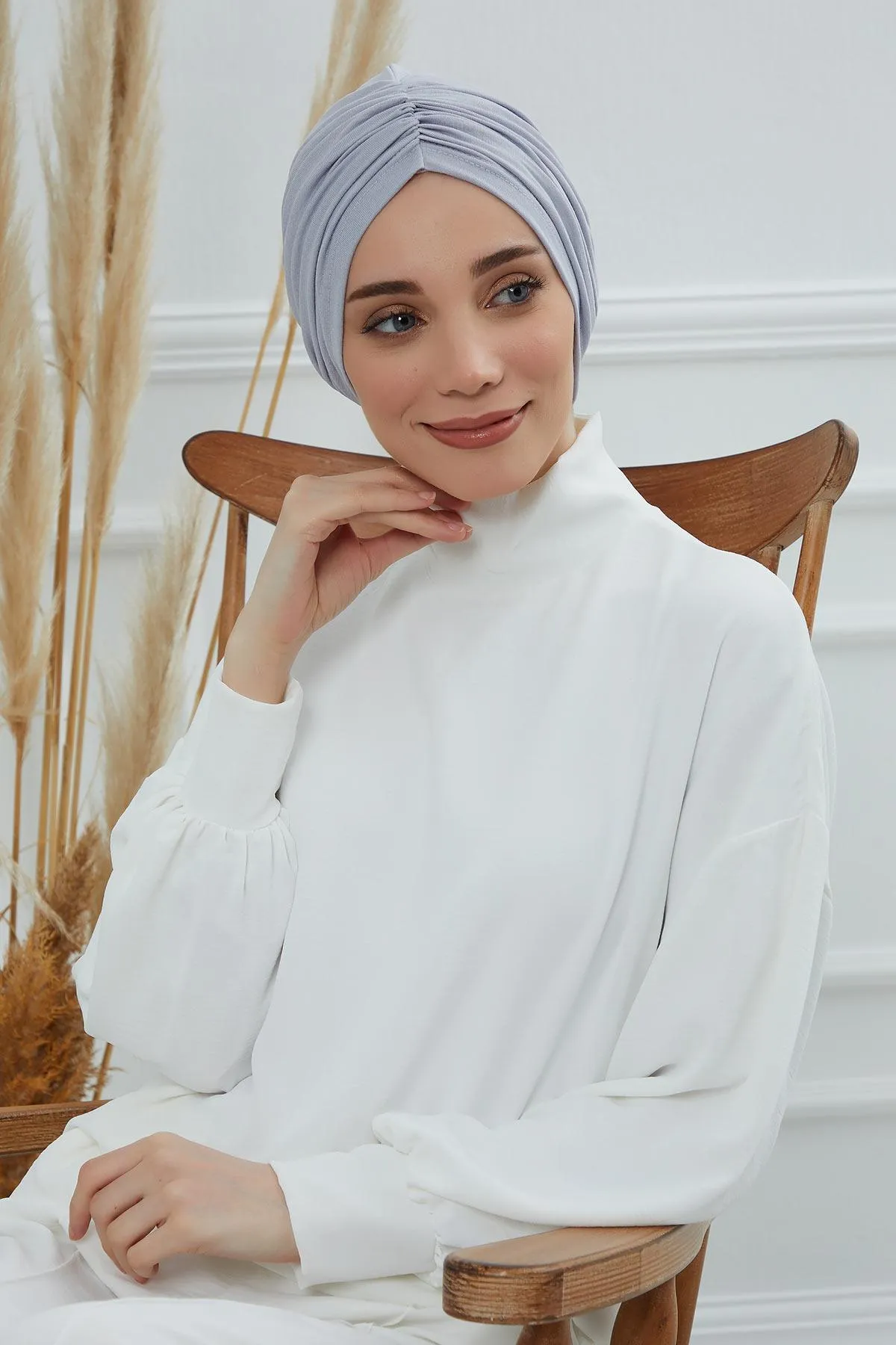 Soft Pre-Tied Shirred Turban for Women, Cotton Instant Turban Headwrap, Hair Loss & Chemo Friendly Bonnet Cap with Chic Shirred Design,B-20