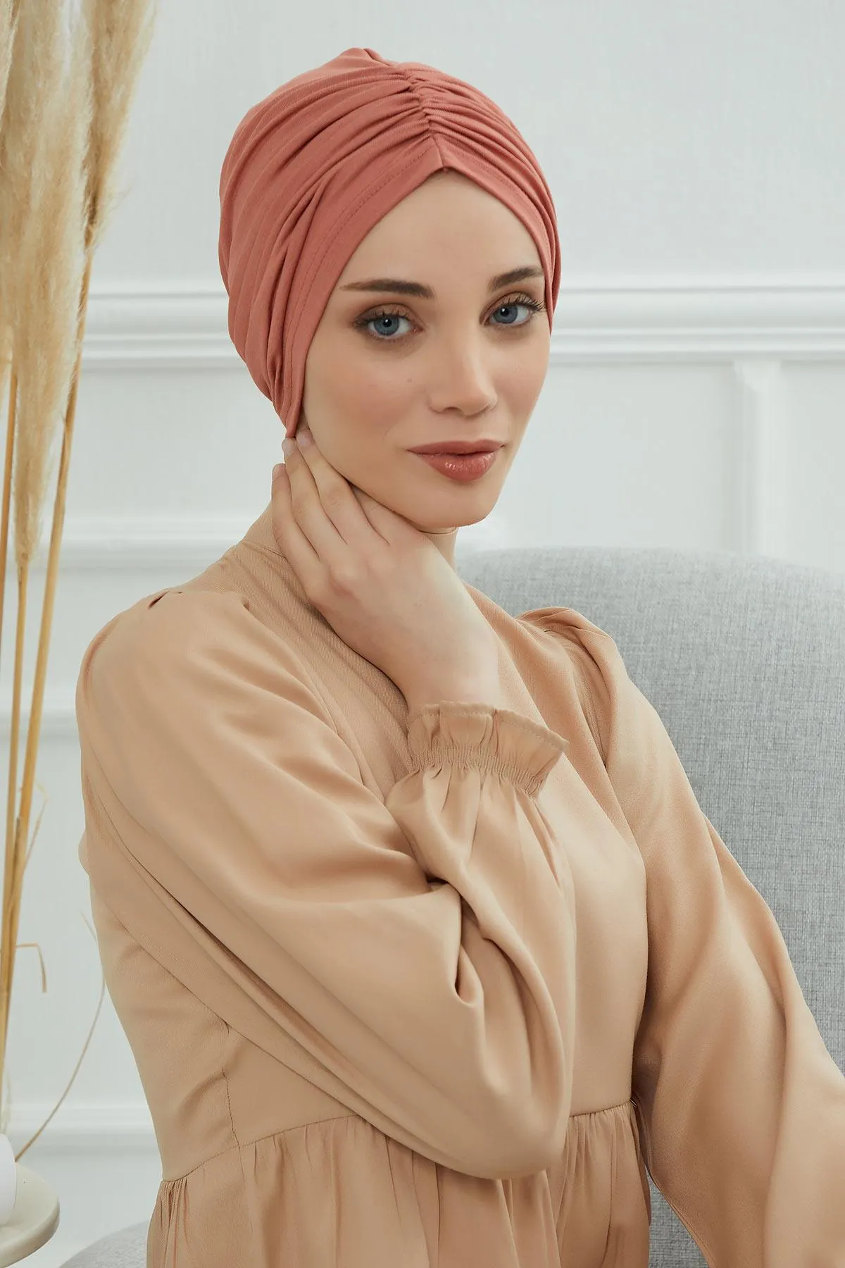 Soft Pre-Tied Shirred Turban for Women, Cotton Instant Turban Headwrap, Hair Loss & Chemo Friendly Bonnet Cap with Chic Shirred Design,B-20