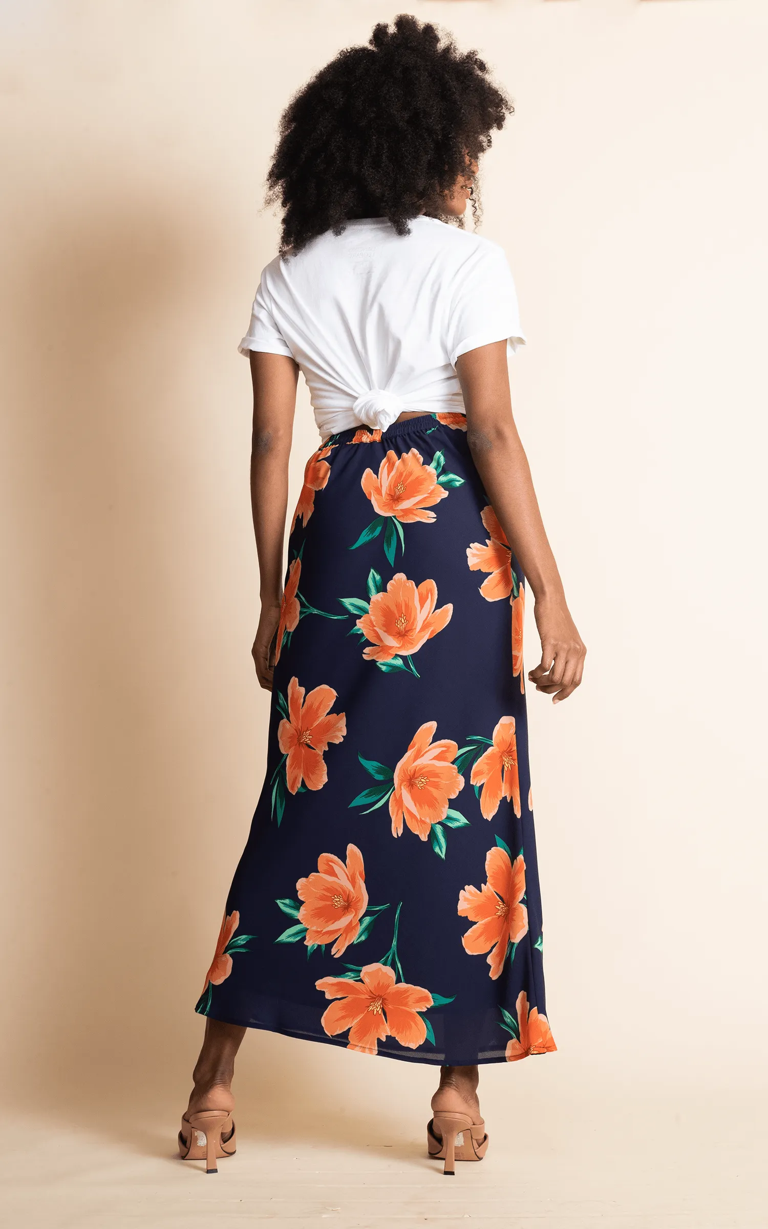 Sophie Skirt in Orange on Navy Tulip