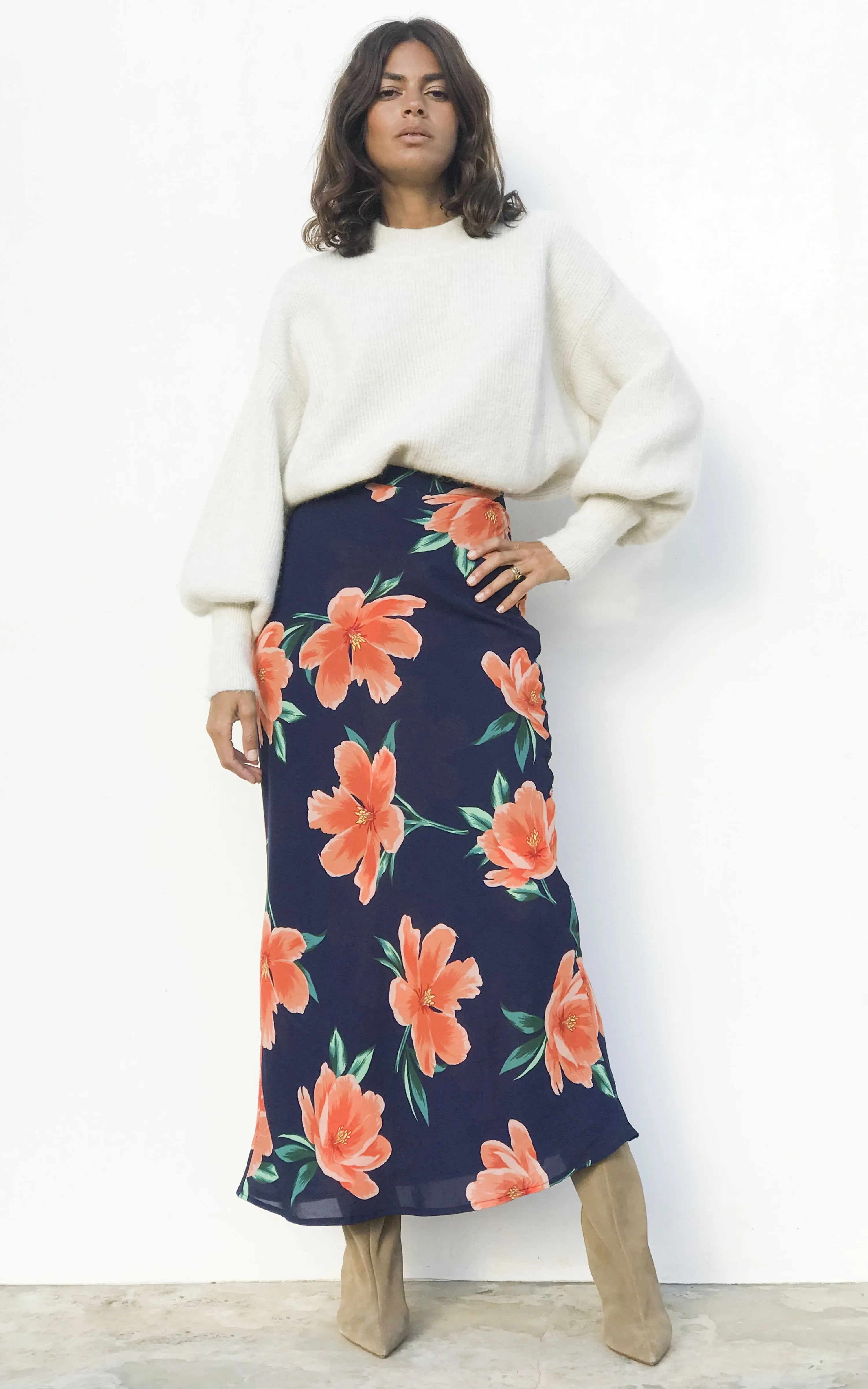 Sophie Skirt in Orange on Navy Tulip