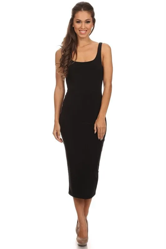 THE MYSTYLEMODE BLACK ESSENTIAL VENEZIA DOUBLE LINED TANK MIDI DRESS