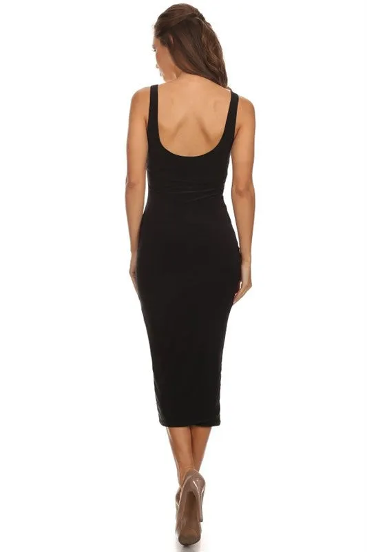 THE MYSTYLEMODE BLACK ESSENTIAL VENEZIA DOUBLE LINED TANK MIDI DRESS