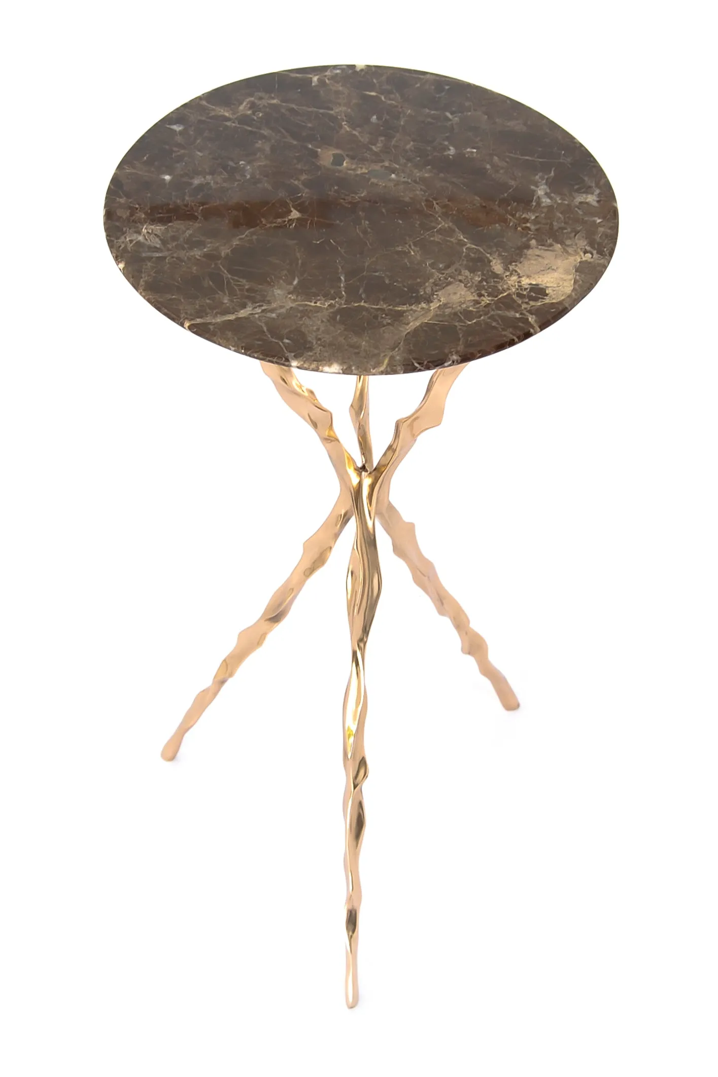 THOM DRINK TABLE<br><br>MARRON IMPERIAL MARBLE<br>POLISHED BRONZE