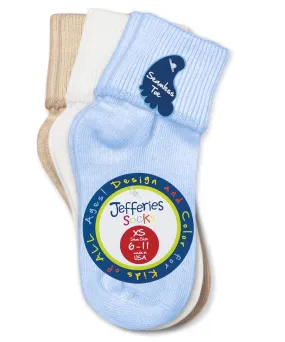 Turn cuff socks-blue, wht, tan(3 pair pack)