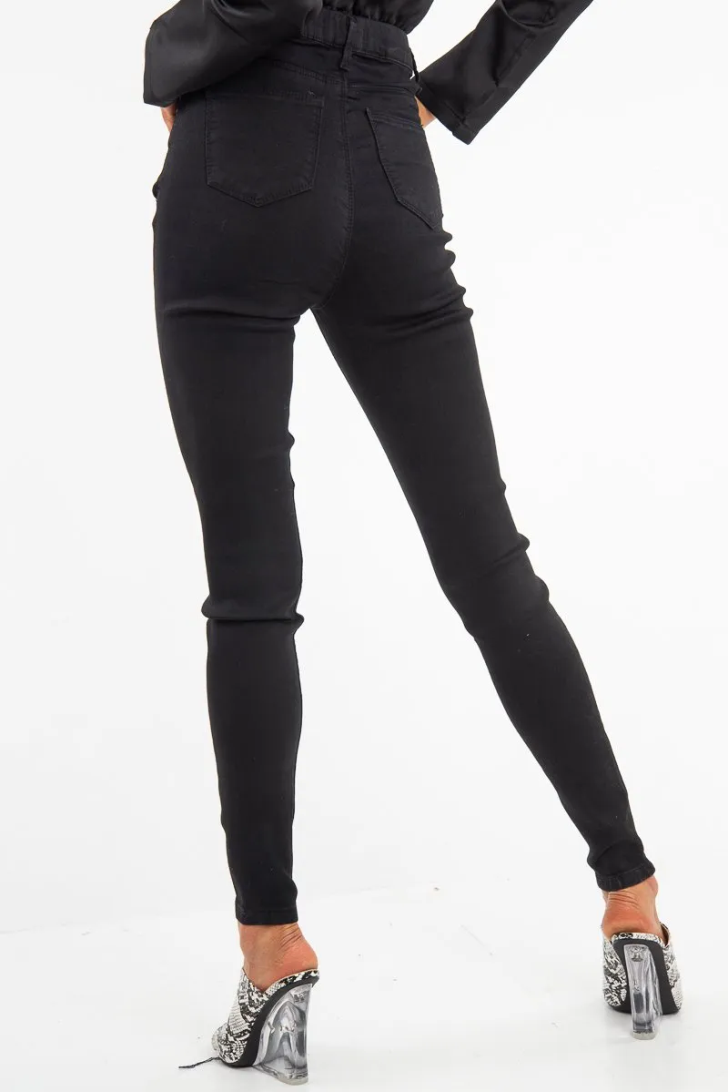 Washed Black High Waist Skinny Fit Denim Jeans - Anatalia