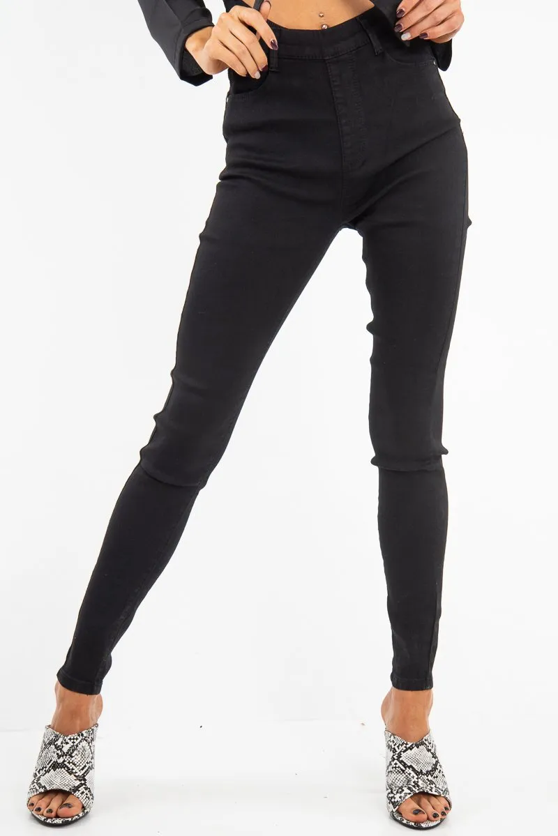 Washed Black High Waist Skinny Fit Denim Jeans - Anatalia