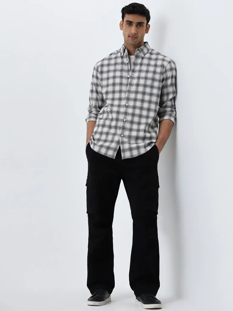 WES Casuals Black Mid-Rise Relaxed-Fit Cotton Blend Chinos