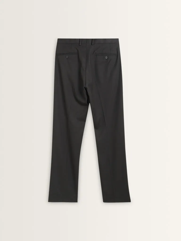 WES Formals Charcoal Relaxed-Fit Mid-Rise Trousers