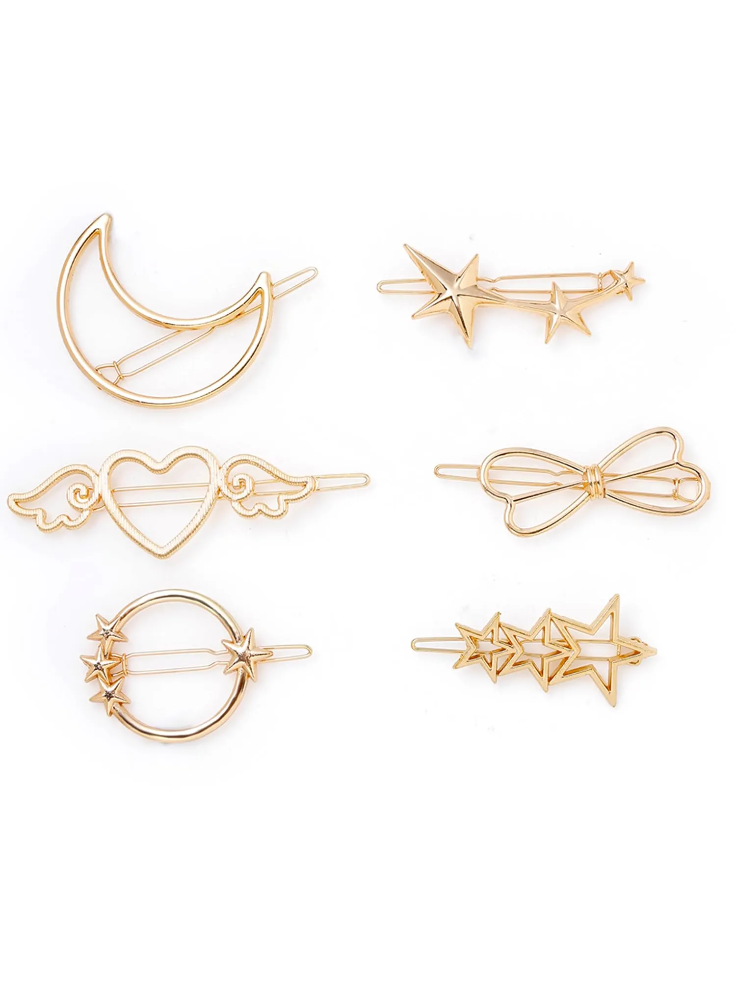 Yellow Chimes Hair Clips for Women Girls Hair Accessories for Women Golden Hair Clip 6 Pcs Hair Clips for Girls Star Bow Hairclips Alligator Clips Hair Pins for Women and Girls Gift For Women & Girls