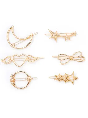 Yellow Chimes Hair Clips for Women Girls Hair Accessories for Women Golden Hair Clip 6 Pcs Hair Clips for Girls Star Bow Hairclips Alligator Clips Hair Pins for Women and Girls Gift For Women & Girls