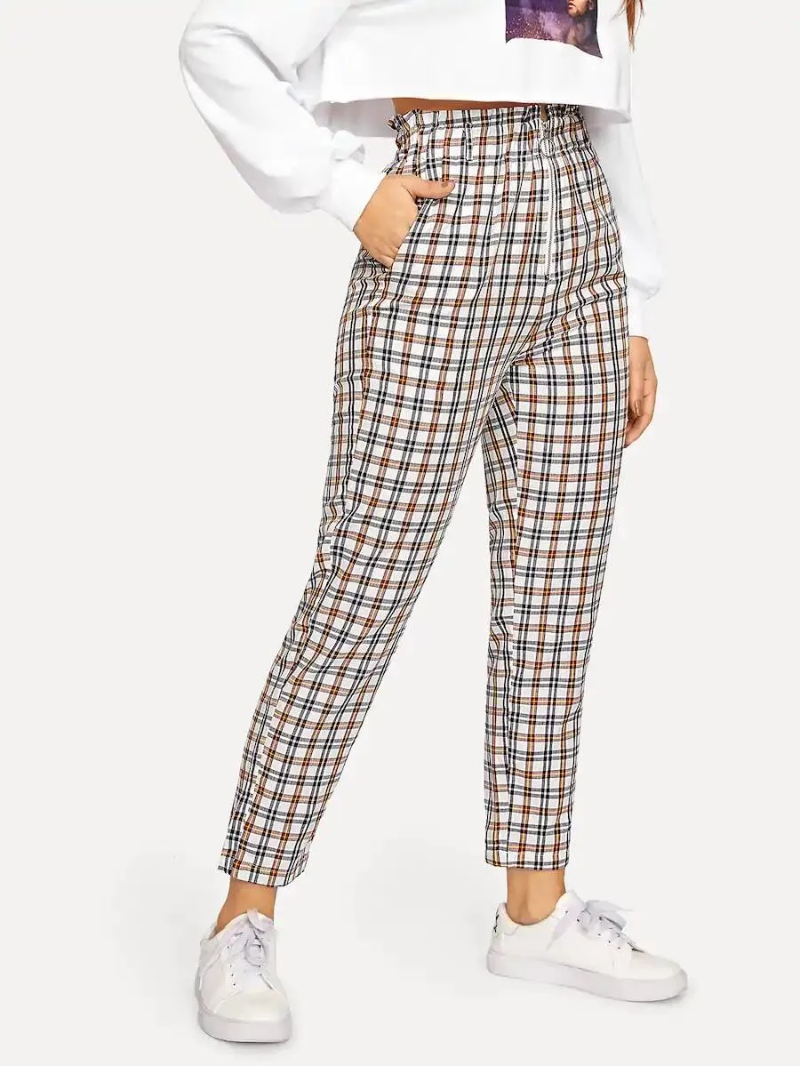 Zipper Plaid Peg Pants