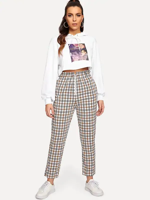 Zipper Plaid Peg Pants