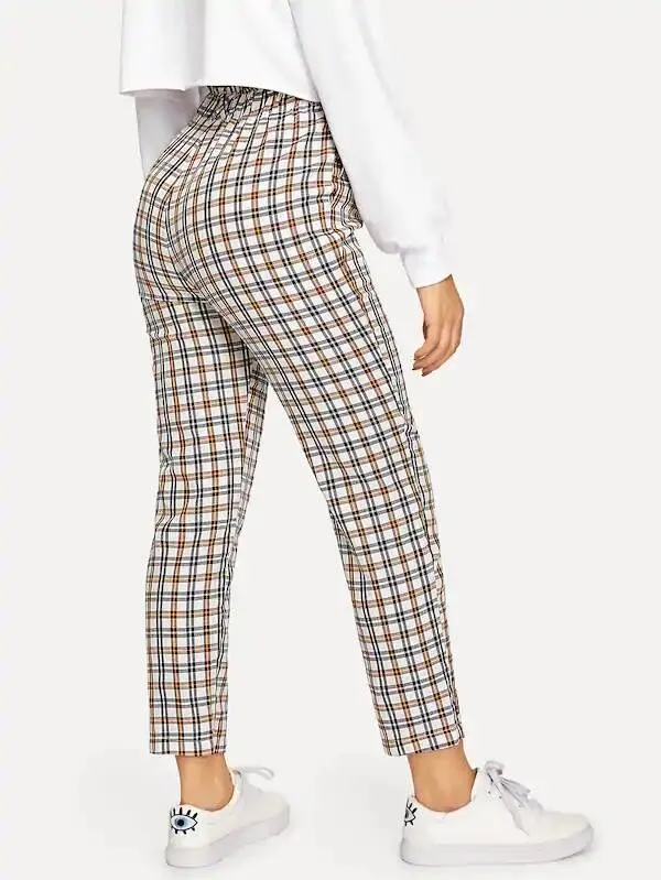 Zipper Plaid Peg Pants