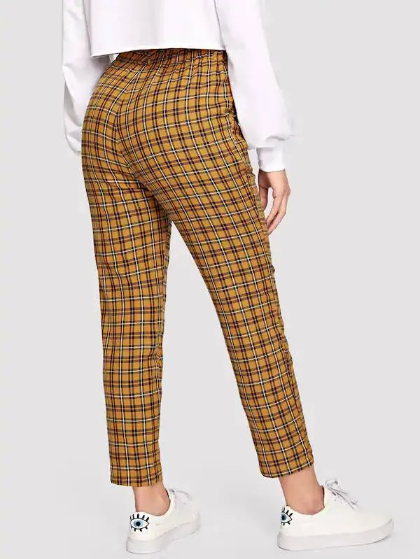 Zipper Plaid Peg Pants