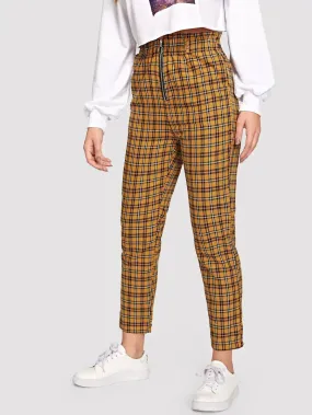 Zipper Plaid Peg Pants